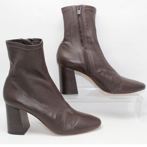 Loeffler Randall Brown Leather Sock Boots Block Heel Size 6 B Made in Brazil